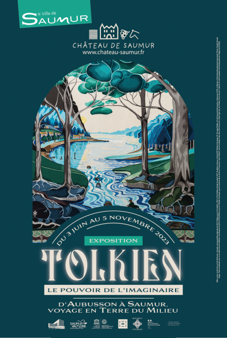 Bilbo comes to the Huts of the Raft-elves (détail), d'après une aquarelle originale de J.R.R. Tolkien pour The Hobbit, 1937 © The Tolkien Estate Ltd 1937. Tissage Ateliers A2 et Françoise Vernaudon, Aubusson 2018. Collection Cité internationale de la tapi